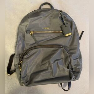 Tumi $295 Voyager Halle backpack, gray & gold, great condition!
